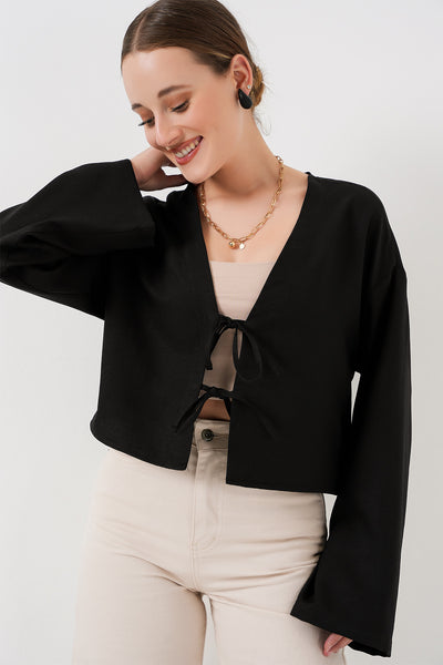 Kimono Linen Cu Legare Frontală 960 - Negru