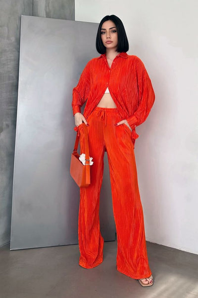 Pantaloni plisați portocalii Topshow, en-gros