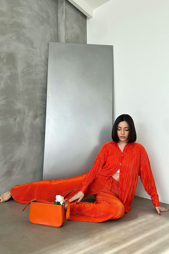 Pantaloni plisați portocalii Topshow, en-gros