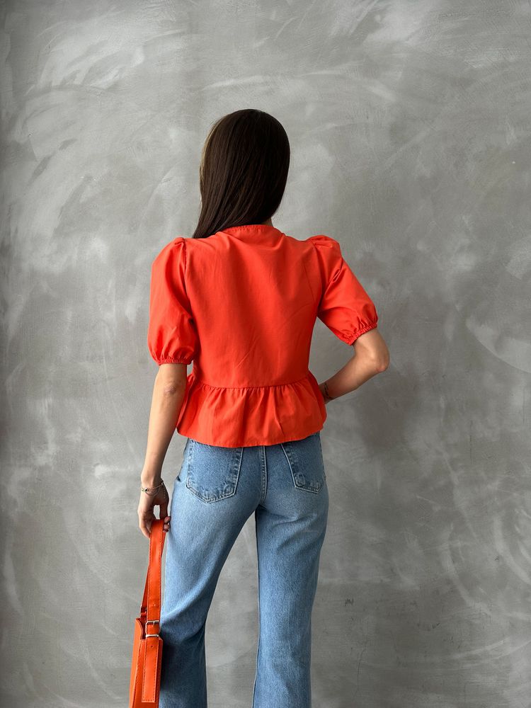 Topshow Orange Front-Tie Poplin Wholesale Blouse