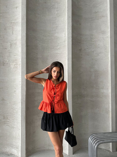 Topshow Orange Front Tie Wholesale Blouse