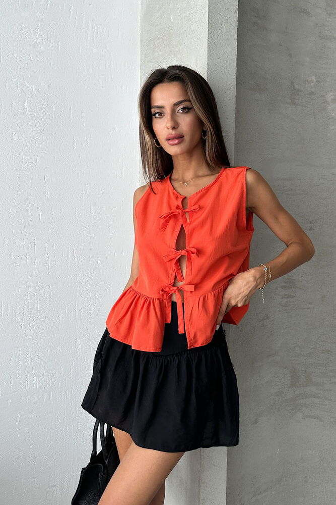 Topshow Orange Front Tie Wholesale Blouse