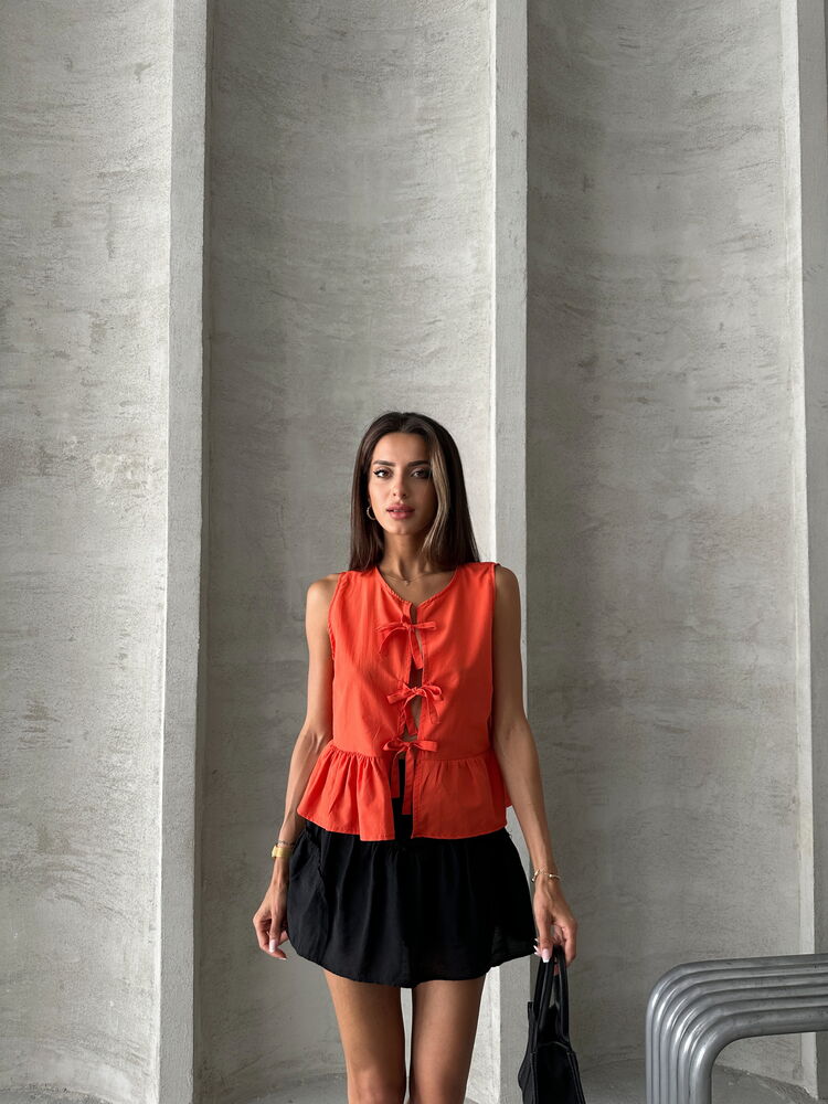 Topshow Orange Front Tie Wholesale Blouse