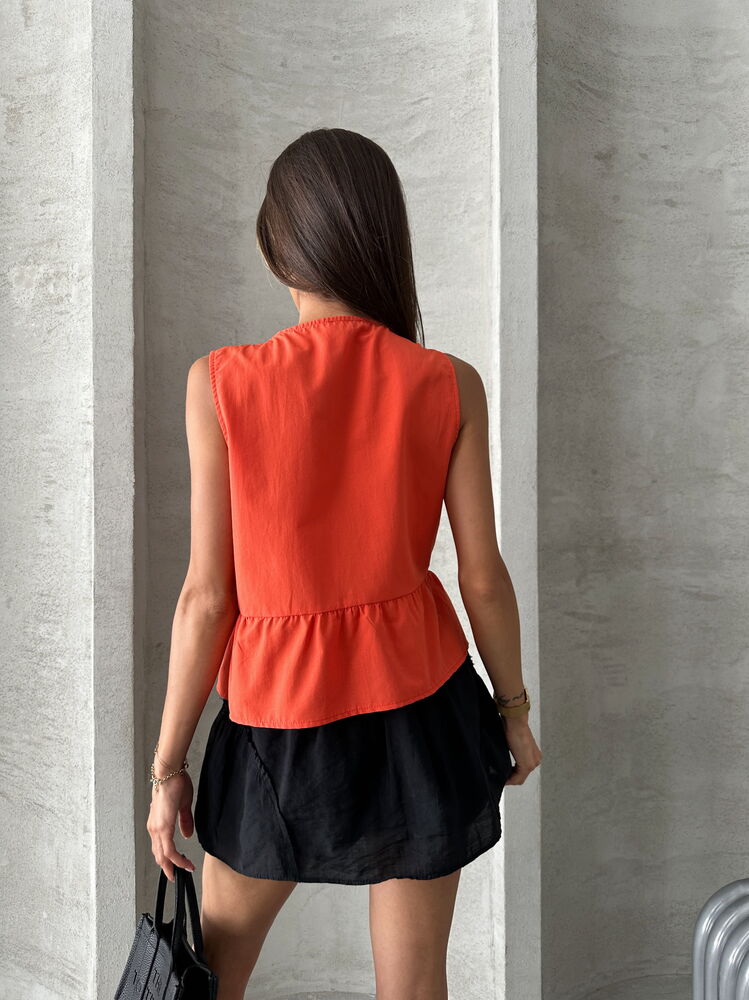 Topshow Orange Front Tie Wholesale Blouse
