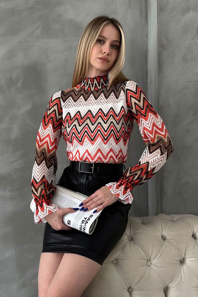 Bluză en-gros cu model zig-zag - Portocaliu