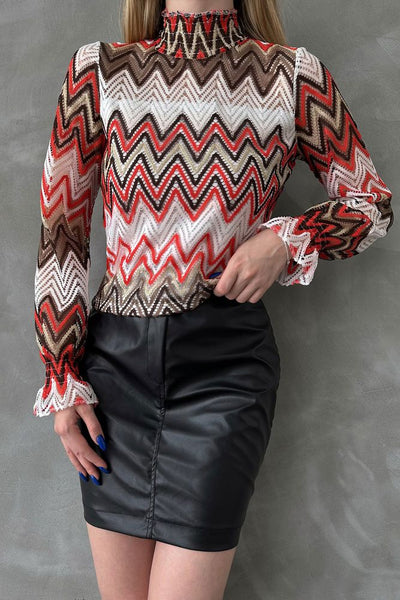 Bluză en-gros cu model zig-zag - Portocaliu