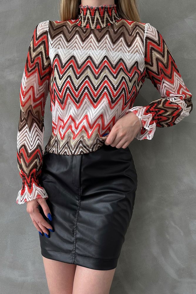 Bluză en-gros cu model zig-zag - Portocaliu