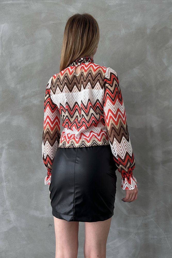 Bluză en-gros cu model zig-zag - Portocaliu