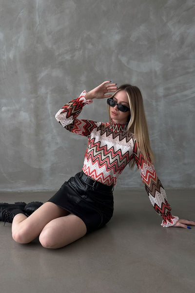 Bluză en-gros cu model zig-zag - Portocaliu