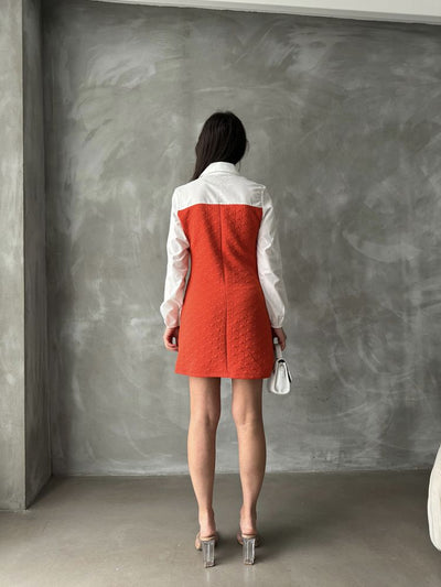 Sleeve and Upper Chest Poplin Knee-Length Wholesale Dress - Orange