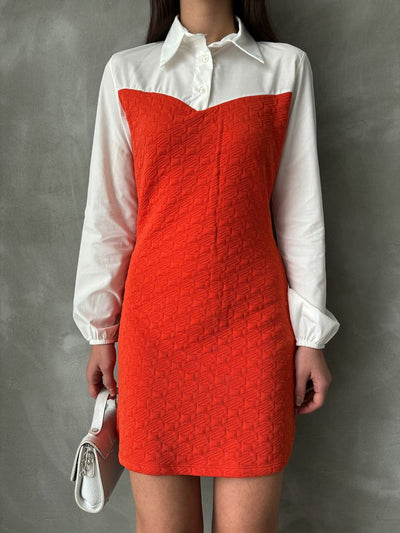 Sleeve and Upper Chest Poplin Knee-Length Wholesale Dress - Orange