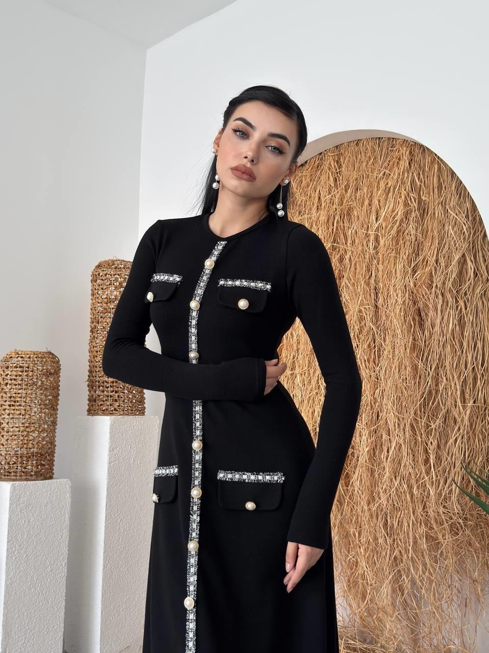 Orla Düğme Detaylı Elbise