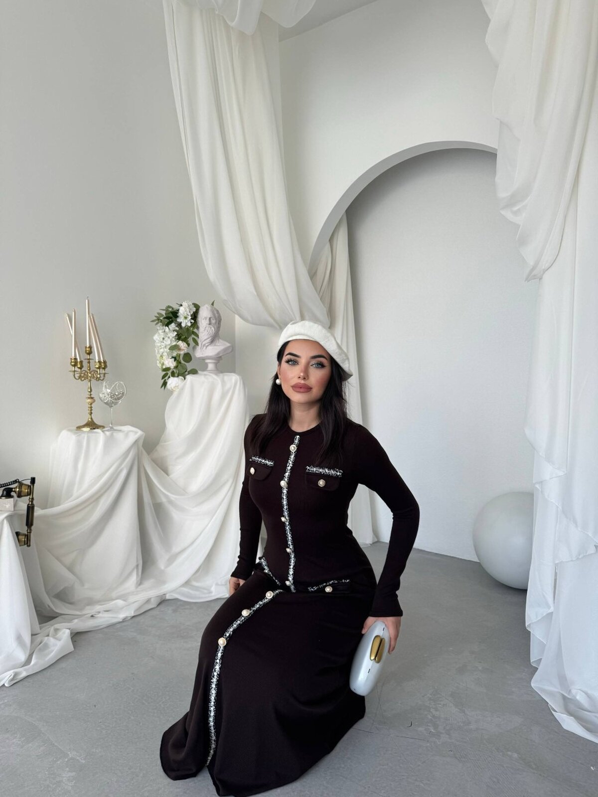 Orla Düğme Detaylı Elbise