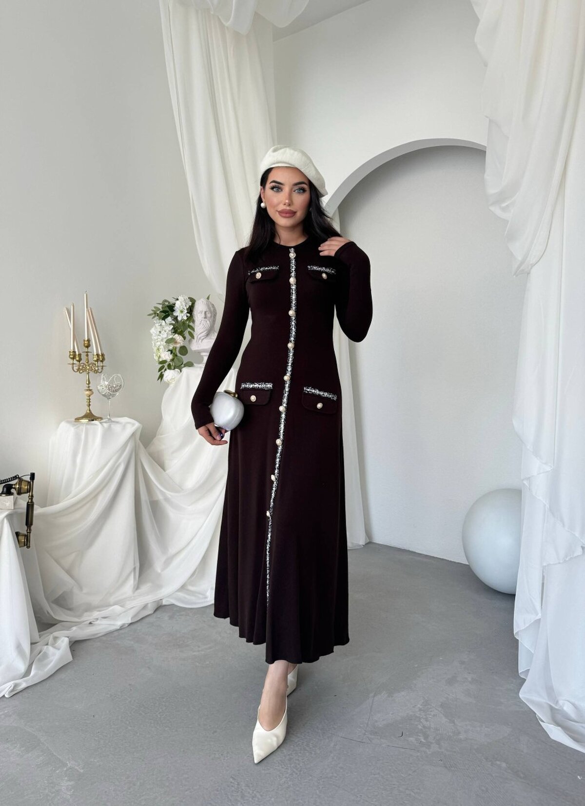 Orla Düğme Detaylı Elbise