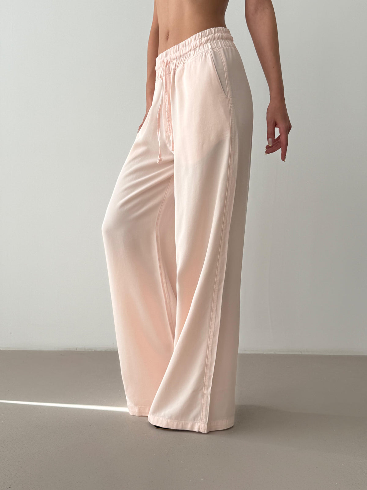 Bel Lastik Detaylı Pembe Palazzo Pantolon