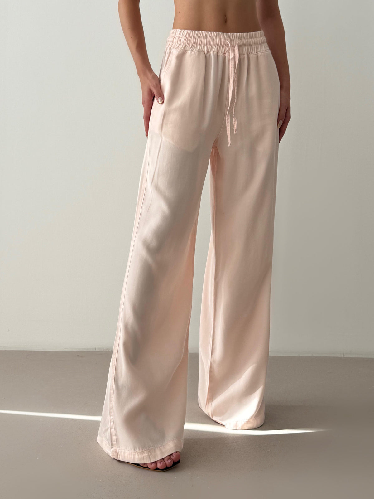 Bel Lastik Detaylı Pembe Palazzo Pantolon