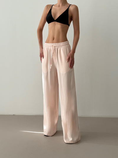 Pink Palazzo Pants with Elastic Waist Detail