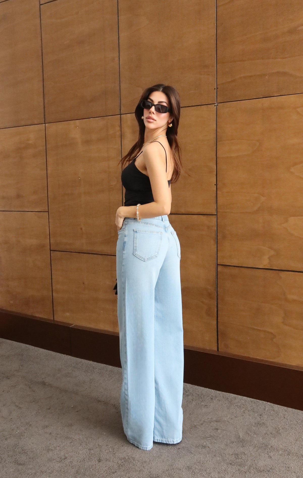 Pantaloni Jean Palazzo Light Blue cu Talie Înaltă și Tăiere Largă