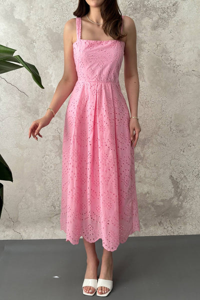 Pembe Askılı Aparatlı Brode Elbise