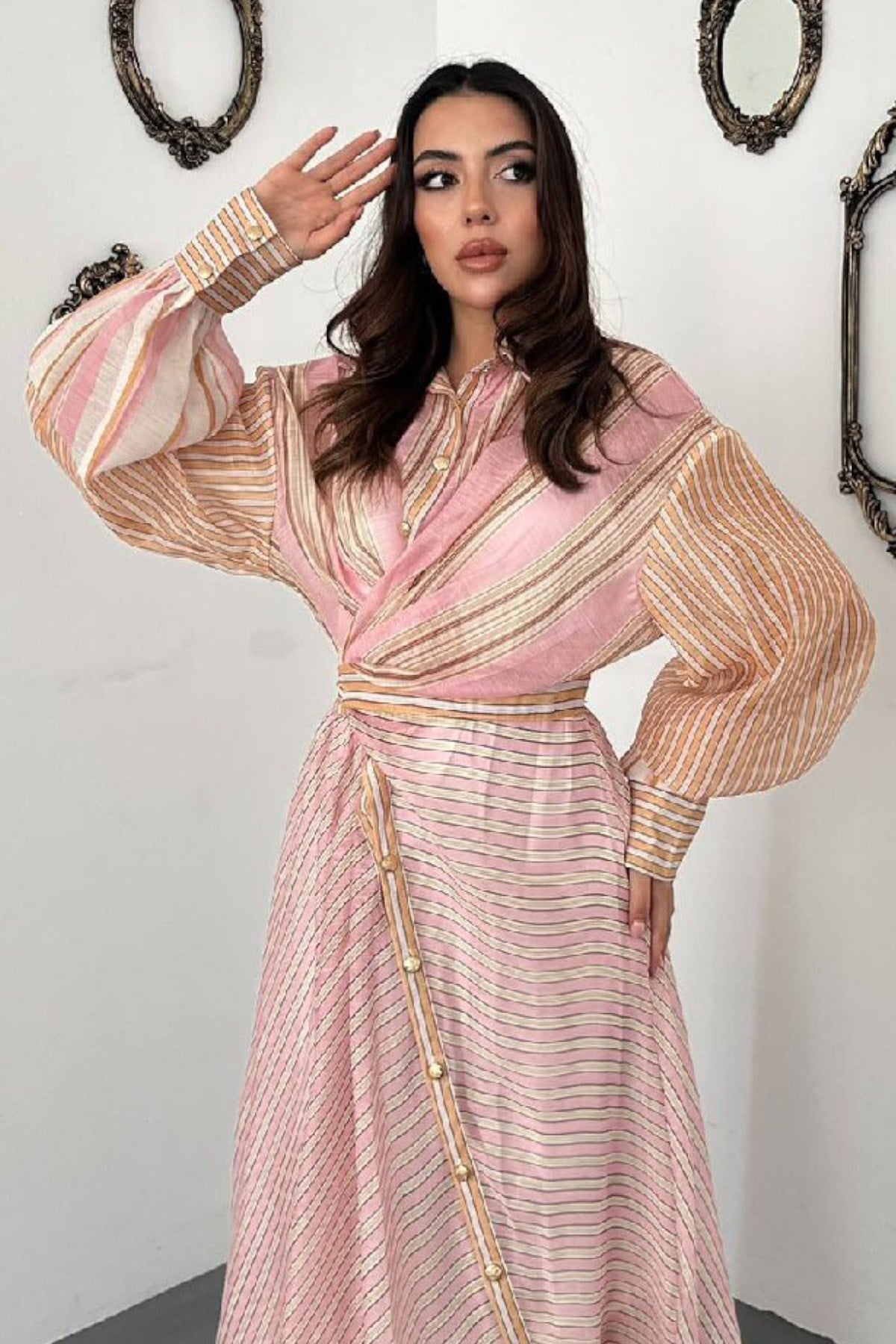 Rochie roz cu dungi