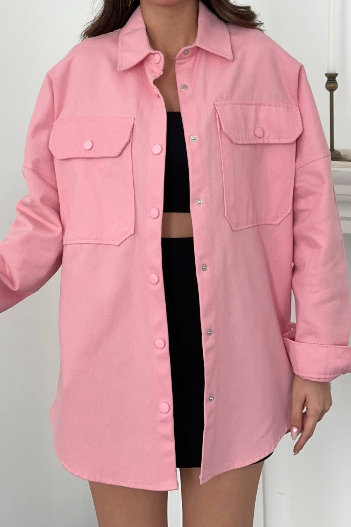Pembe Gabardin Gömlek