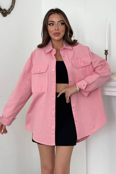 Pembe Gabardin Gömlek