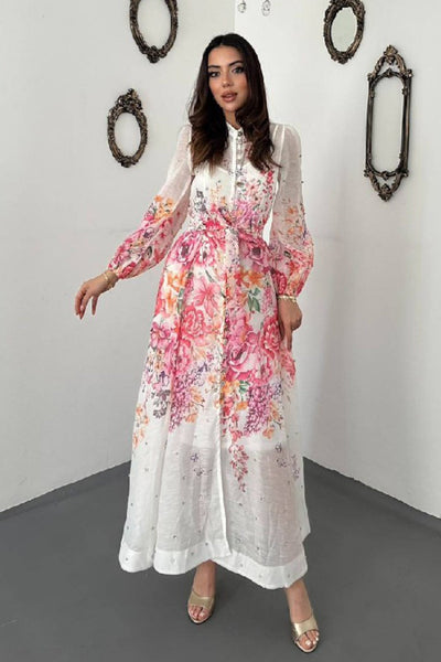 Rochie roz cu imprimeu floral