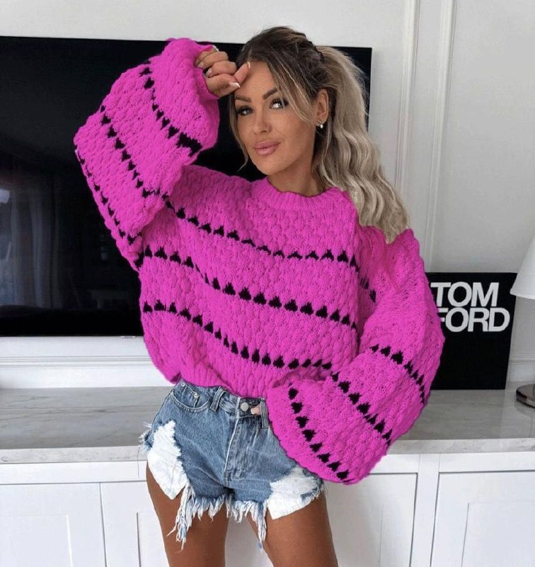 Drop Pattern Knit Sweater 1009 - Fuchsia