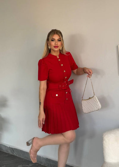 ROCHIE CU FUSTĂ PLISATĂ ȘI DETALIU CENTURĂ