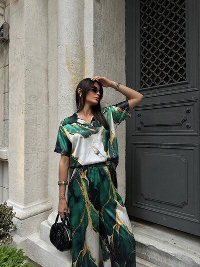 SET SATIN CU COL POLO ȘI DOUĂ ÎMBRĂCĂMINTE