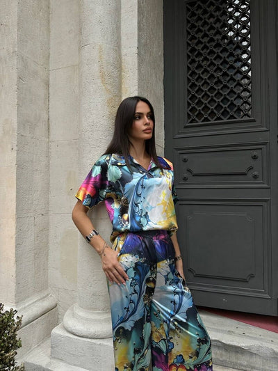 SET SATIN CU COL POLO ȘI DOUĂ ÎMBRĂCĂMINTE