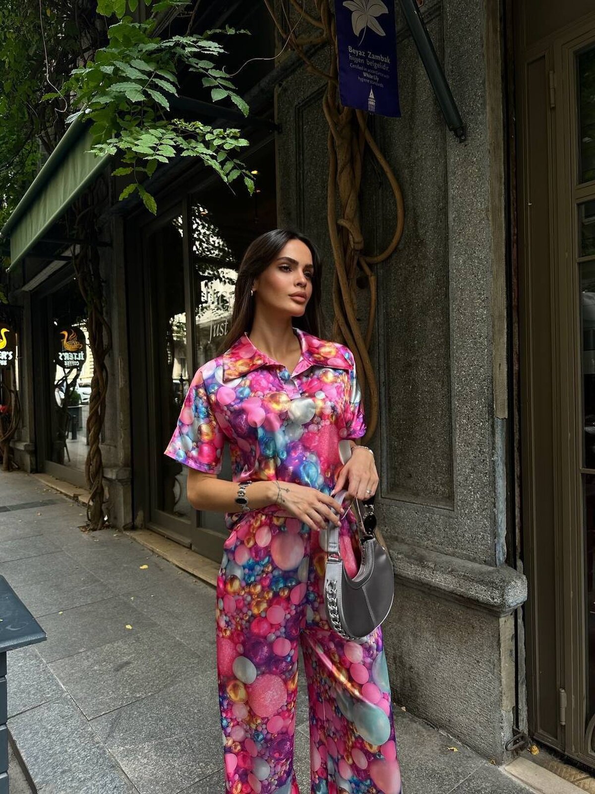 SET SATIN CU COL POLO ȘI DOUĂ ÎMBRĂCĂMINTE