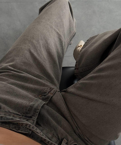 Blugi cu talie înaltă, stil Relax Fit, culoare cafea