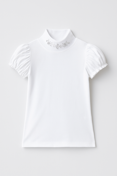 Prenses Kol Yarım Yaka Çocuk Badi | 6–12 Yaş | RG Brand | RG450 - BEYAZ