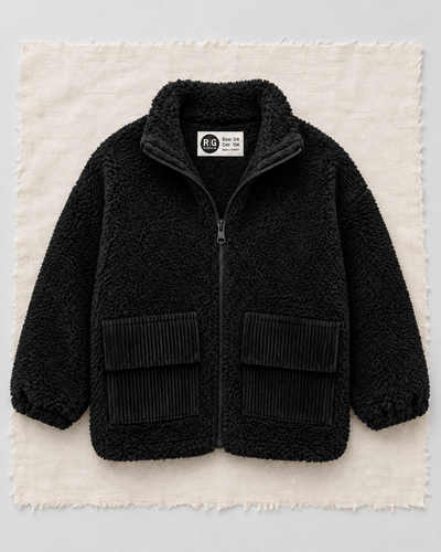 Çocuk Peluş Hırka | Fermuarlı, Kadife Kapak Cepli | 3–9 Yaş | Siyah, Taş | RG1779 - TAŞ