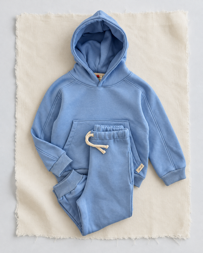 Kids' Two-Piece Set | Hooded 3-Thread Diagonal Brushed Fabric | Ages 3–9 | Girls & Boys | RG1786 - BLUE