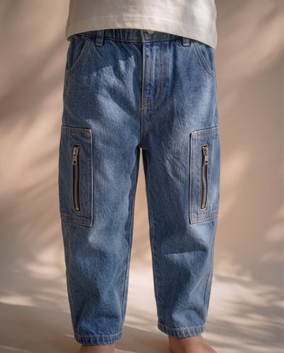 Çocuk Kargo Cepli Denim Pantolon 3–9 Yaş | RG Brand | RG1775 - MAVİ