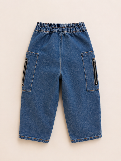 Çocuk Kargo Cepli Denim Pantolon 3–9 Yaş | RG Brand | RG1775 - MAVİ