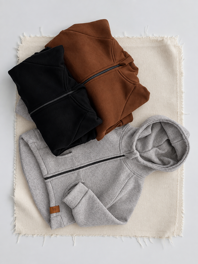 Çocuk Kapüşonlu Fermuarlı Sweatshirt | Şardonlu | 3–9 Yaş | 3 Renk | RG1791 - SİYAH