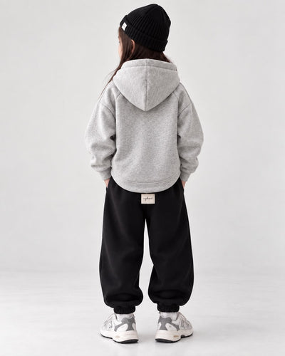 Çocuk Kapüşonlu Fermuarlı Sweatshirt | Şardonlu | 3–9 Yaş | 3 Renk | RG1791 - SİYAH