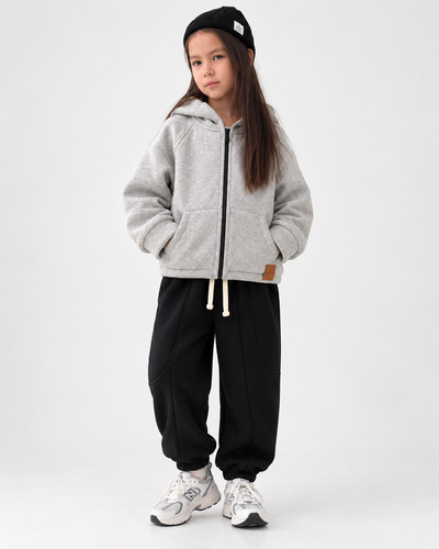Çocuk Kapüşonlu Fermuarlı Sweatshirt | Şardonlu | 3–9 Yaş | 3 Renk | RG1791 - SİYAH