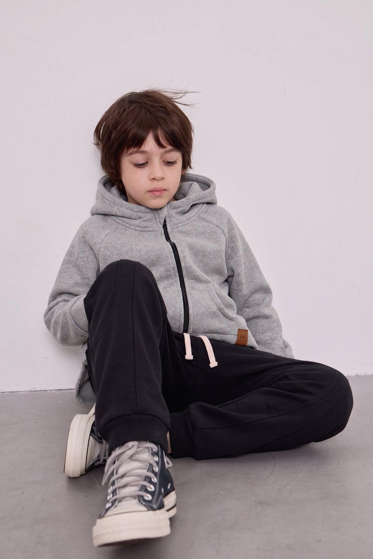 Çocuk Kapüşonlu Fermuarlı Sweatshirt | Şardonlu | 3–9 Yaş | 3 Renk | RG1791 - SİYAH