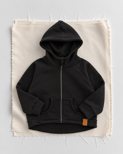 Hanorac cu glugă și fermoar pentru copii | Fleece periat | 3-9 ani | 3 culori | RG1791 - NEGRU