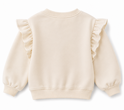 Kız Çocuk Big Love Kalp Baskılı Sweatshirt | Omuzları Fırfırlı | 3–9 Yaş | RG1793 - EKRU