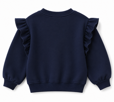 Kız Çocuk Big Love Kalp Baskılı Sweatshirt | Omuzları Fırfırlı | 3–9 Yaş | RG1793 - LACİVERT