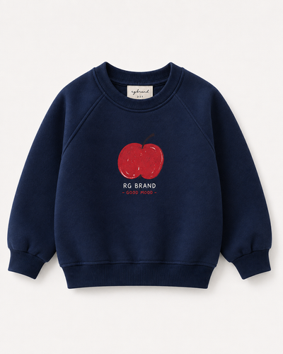 Çocuk Elma Figürlü Raglan Sweatshirt | 3–9 Yaş | 3 Renk | RG1794 - HAKİ
