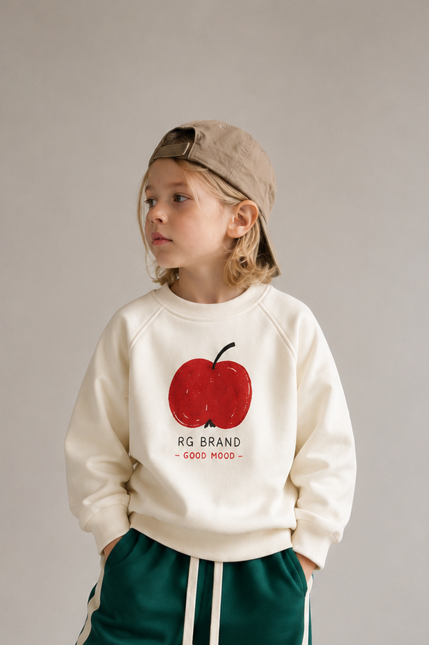 Çocuk Elma Figürlü Raglan Sweatshirt | 3–9 Yaş | 3 Renk | RG1794 - LACİVERT