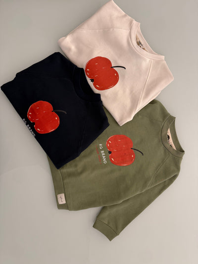 Çocuk Elma Figürlü Raglan Sweatshirt | 3–9 Yaş | 3 Renk | RG1794 - HAKİ