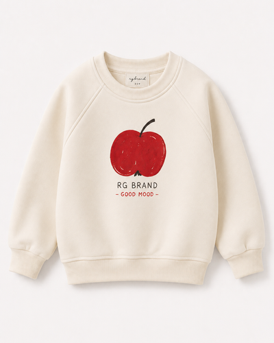 Çocuk Elma Figürlü Raglan Sweatshirt | 3–9 Yaş | 3 Renk | RG1794 - HAKİ