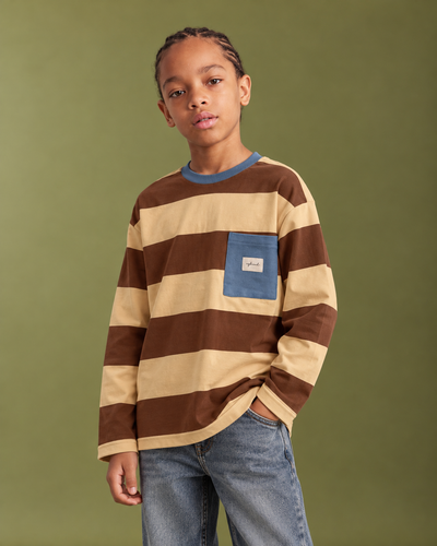 Genç Erkek Çocuk Tişört | Çizgili Rahat Kesim | 9–15 Yaş | Sarı, Bordo | RG3734 - BORDO